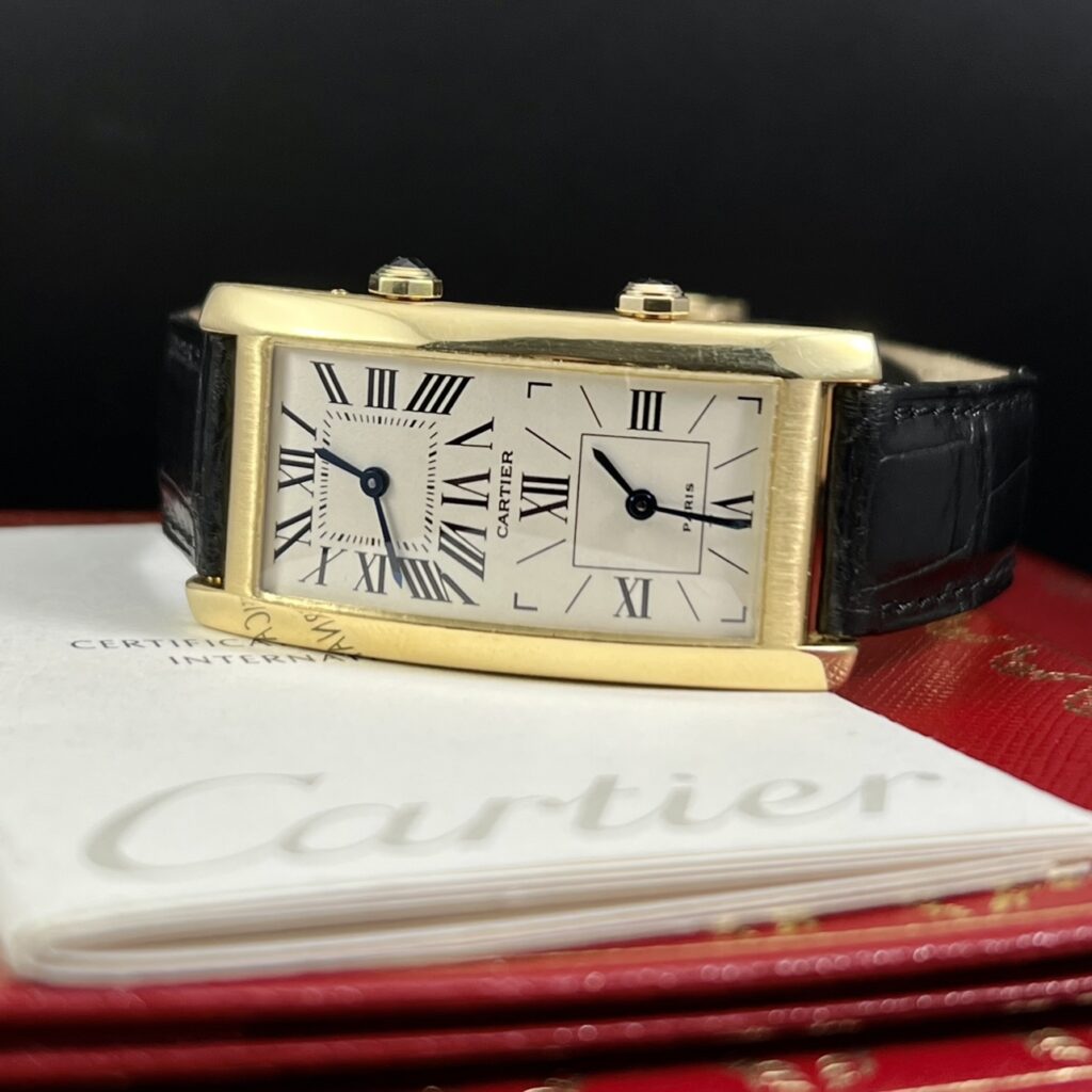 RARE CARTIER TANK CINTREE DUAL TIME YELLOW GOLD LIMITED EDITION FULL