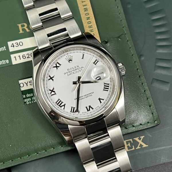 ROLEX DATEJUST 36 REF. 116200 ROMANS WHITE DIAL FULL SET