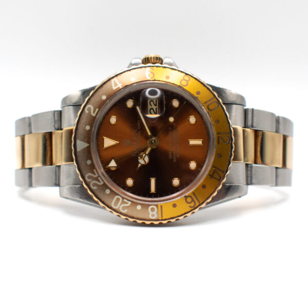 ROLEX GMT-MASTER II REF. 16753 STEEL/GOLD ROOTBEER CERTIFICATE