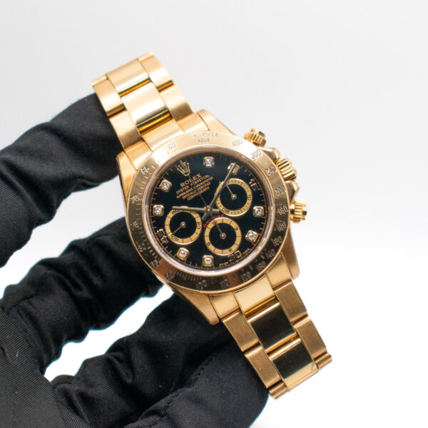 (VINTAGE) ROLEX DAYTONA ZENITH YELLOW GOLD REF. 16528 BLACK DIAMONDS DIAL FULL SET - Image 2