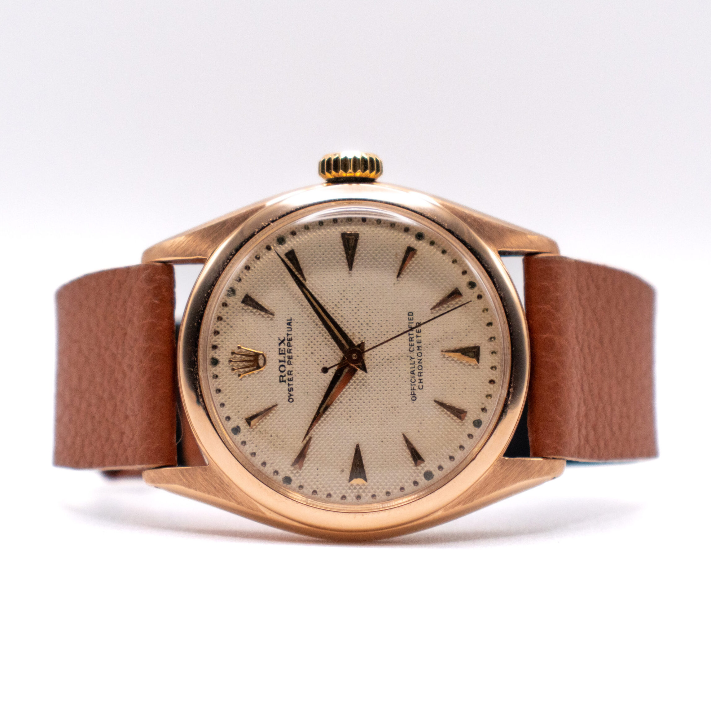 (VINTAGE) ROLEX OYSTER PERPETUAL 34 REF. 6084 "SEMI-BUBBLEBACK" ROSE GOLD