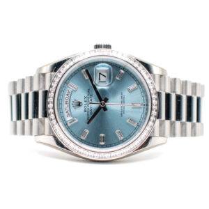 ROLEX DAY-DATE 36 REF. 128396TBR ICE BLUE BAGUETTE PLATINUM