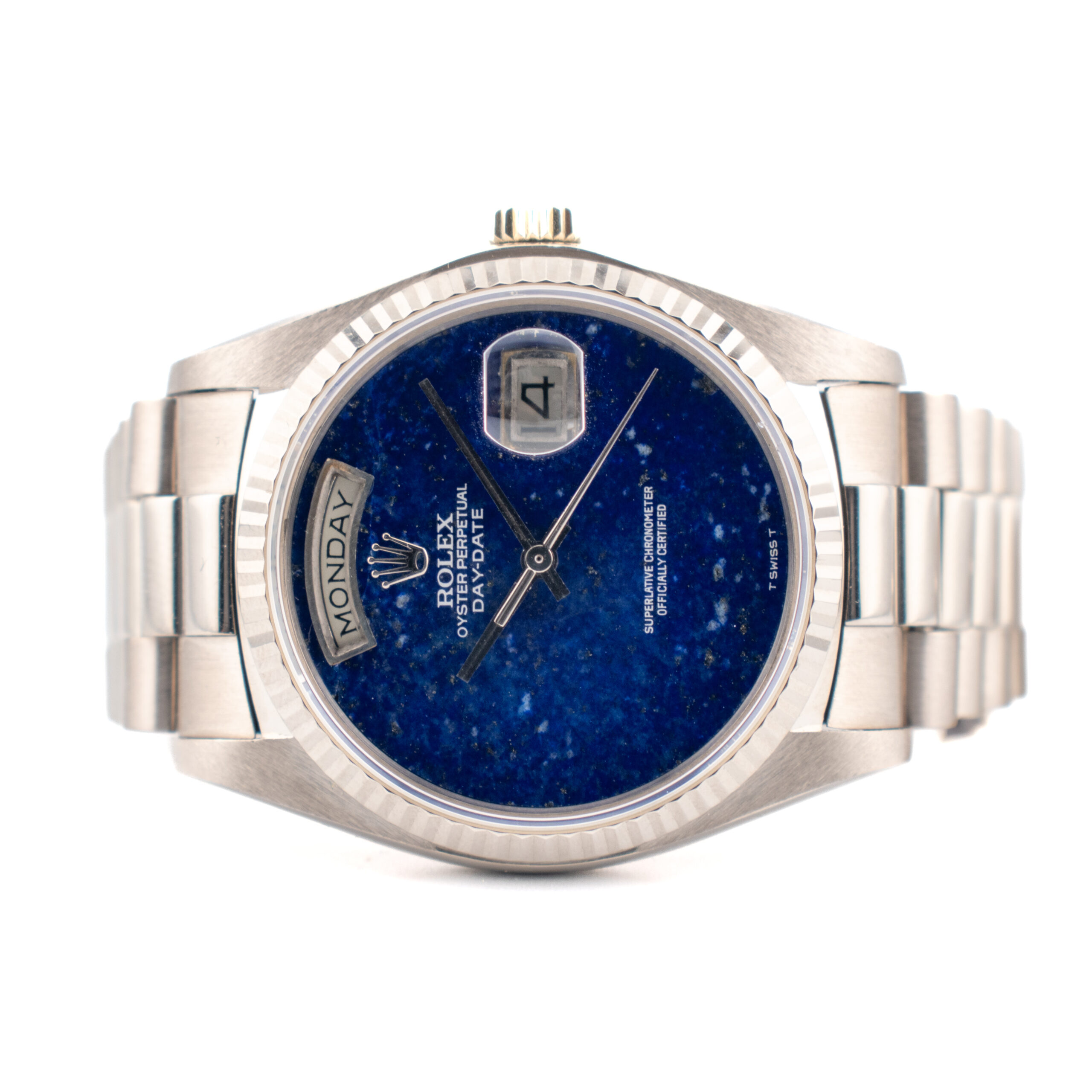 VERY RARE ROLEX DAY-DATE 36 REF. 18039 LAPIS WHITE GOLD FULL SET