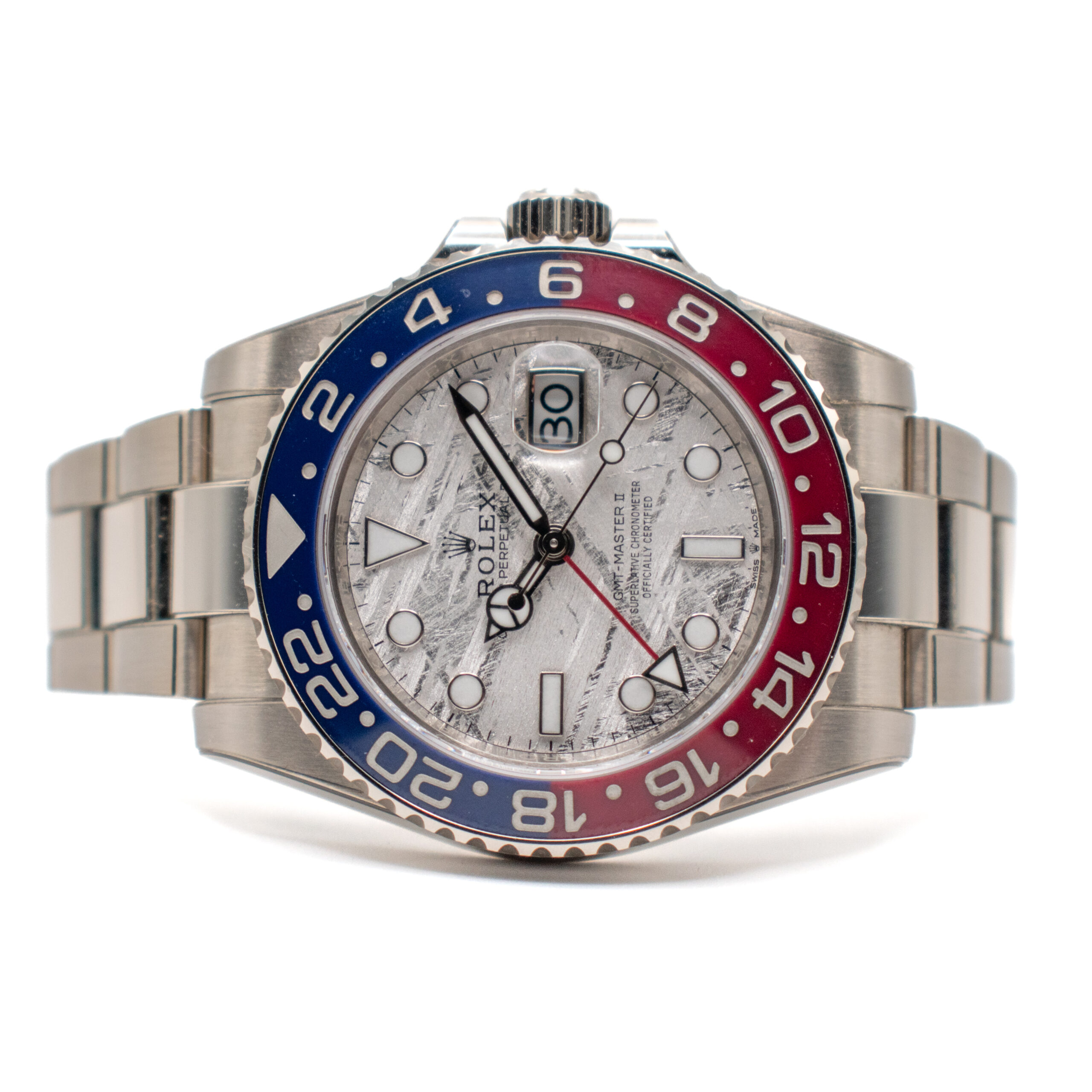 ROLEX GMT-MASTER II PEPSI WHITE GOLD REF. 126719BLRO METEORITE DIAL FULL SET