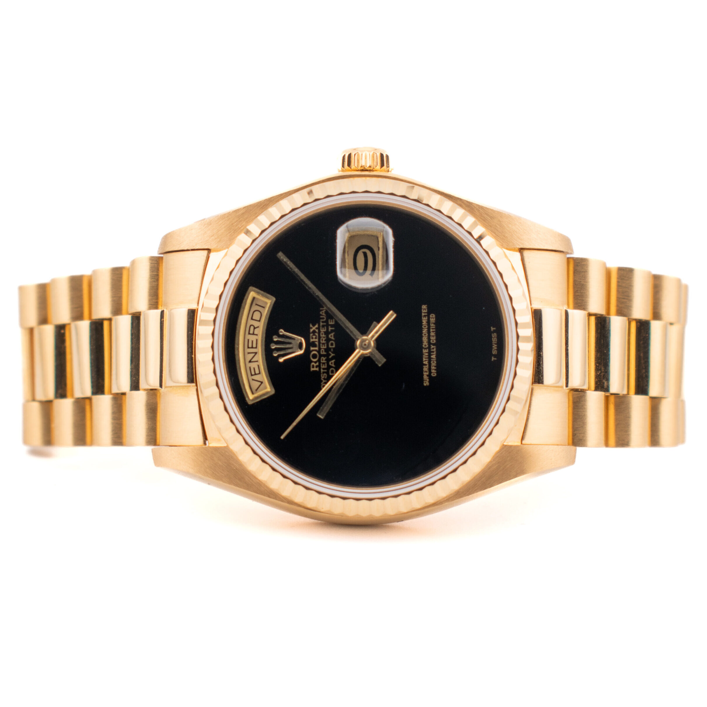 ROLEX DAY-DATE 36 REF. 18038 ONYX DIAL YELLOW GOLD FULL SET