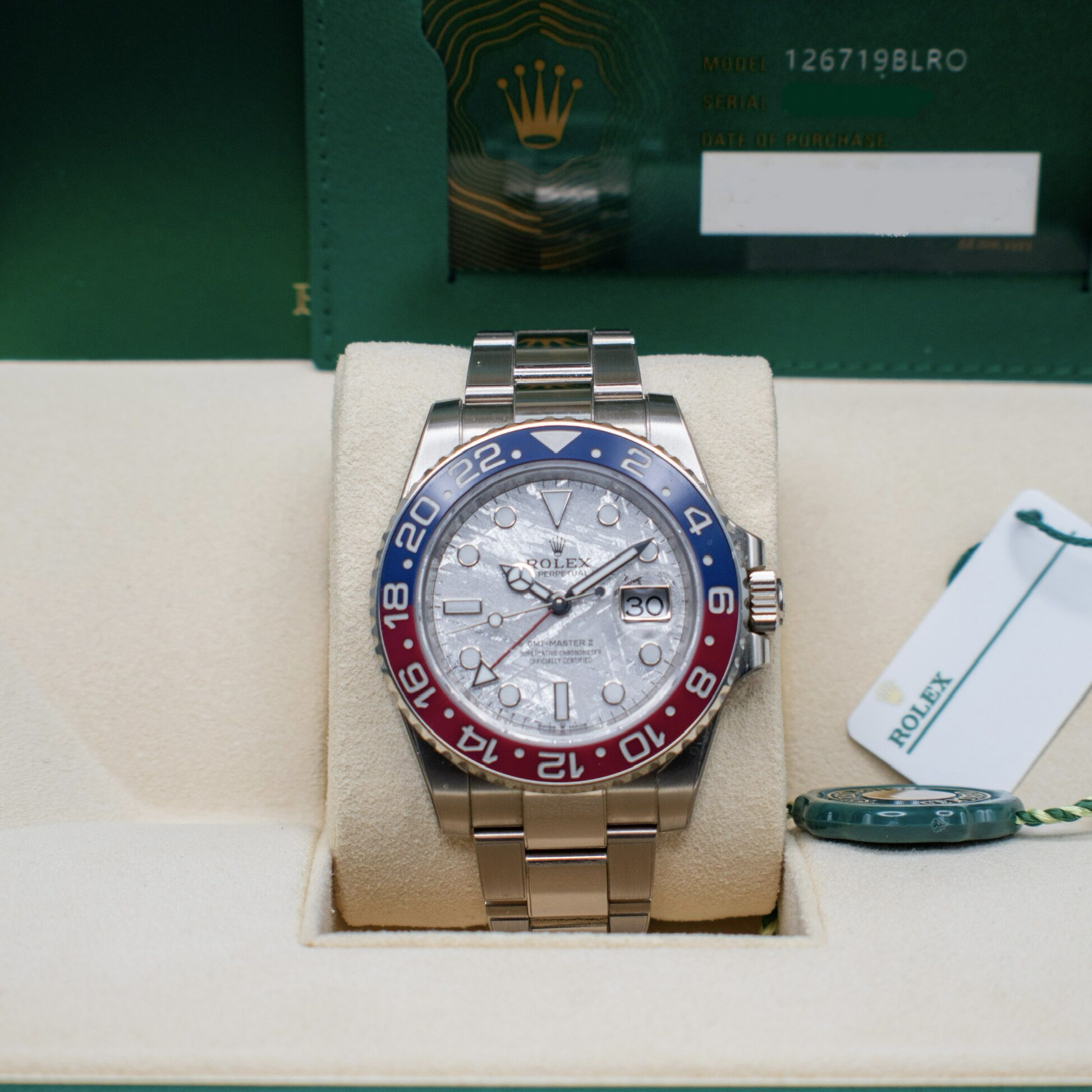 ROLEX GMT-MASTER II PEPSI WHITE GOLD REF. 126719BLRO METEORITE DIAL FULL SET - Image 7