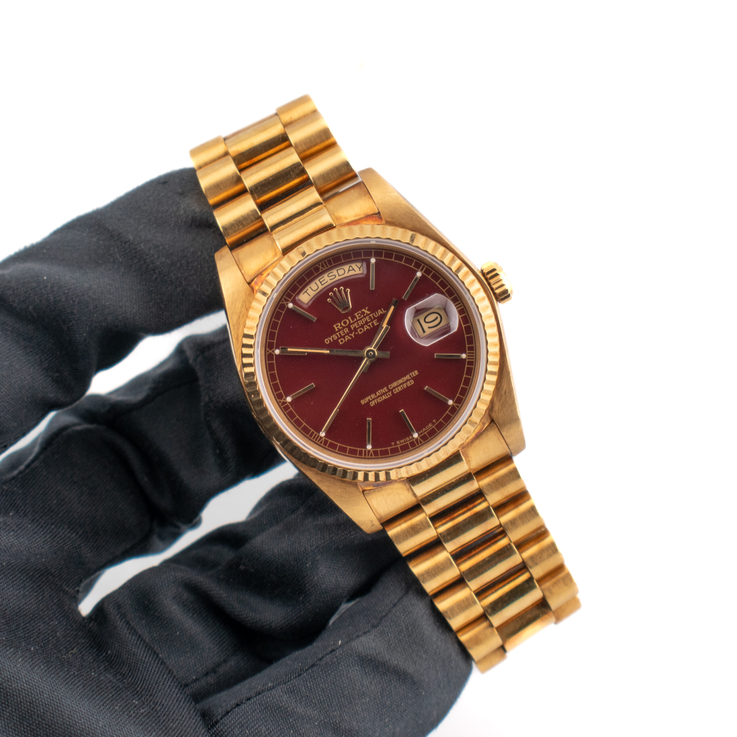 ROLEX DAY-DATE 36 REF. 18038 OXBLOOD STELLA DIAL YELLOW GOLD FULL SET - Image 2