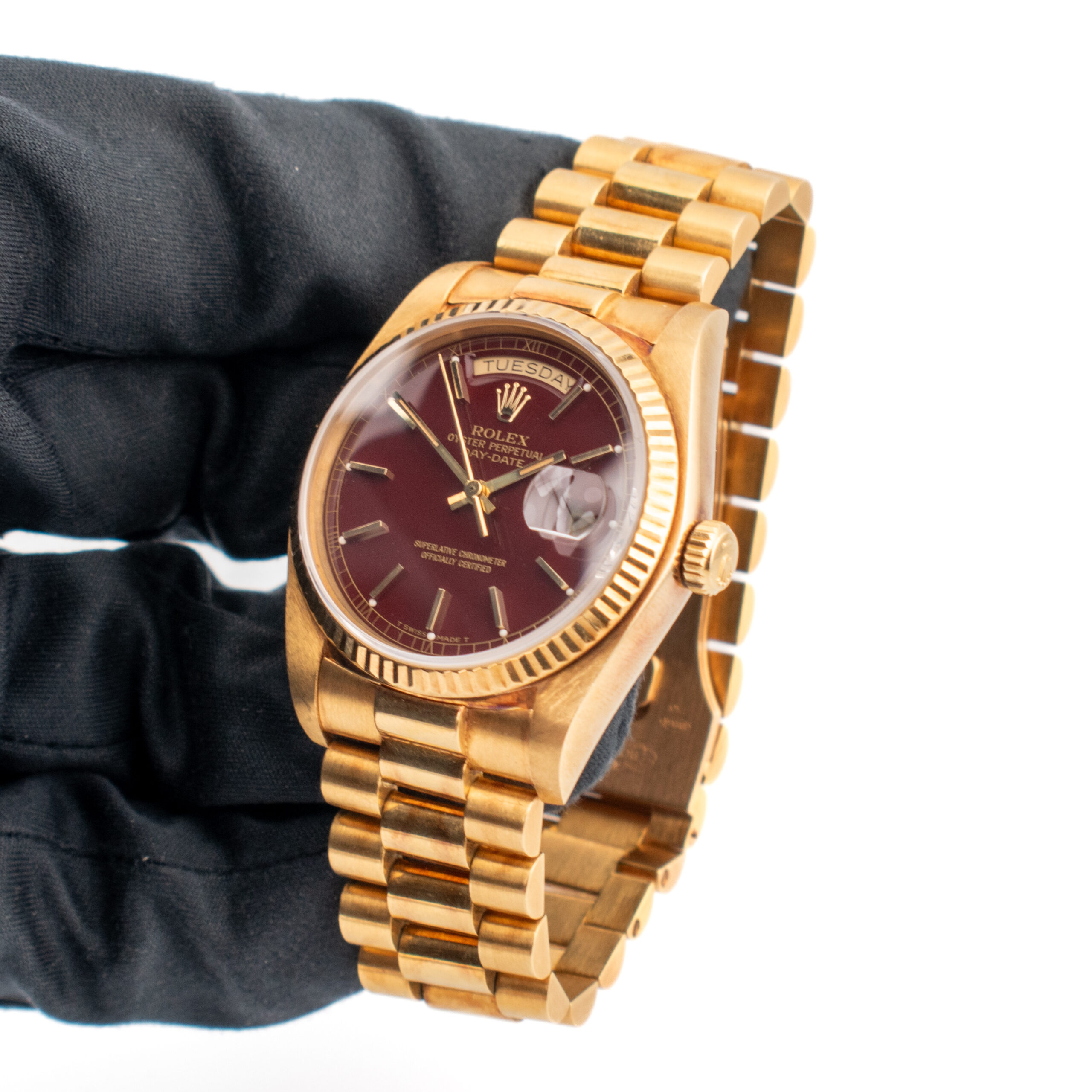 ROLEX DAY-DATE 36 REF. 18038 OXBLOOD STELLA DIAL YELLOW GOLD FULL SET - Image 4